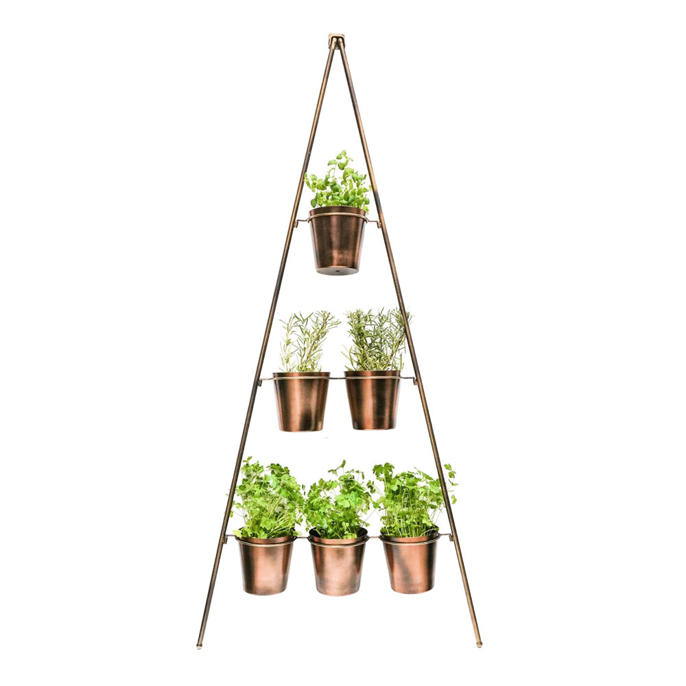 Product photograph of Ivyline Outdoor Vertical Gold Metal Wall Plant Stand With Planters Small from Olivia's