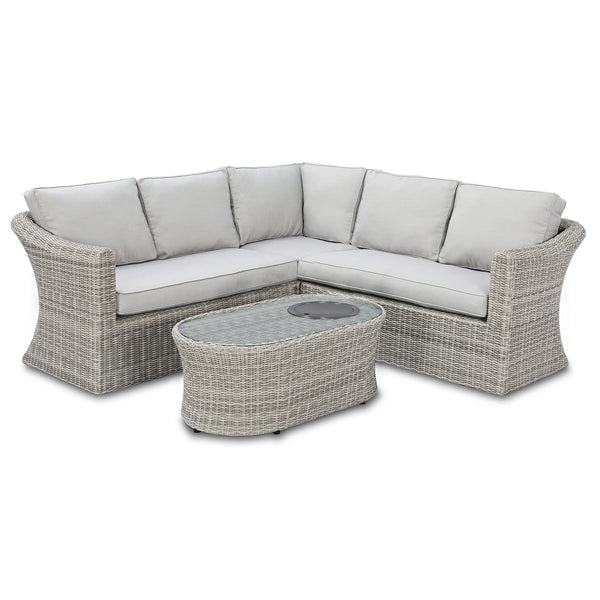 Maze Rattan Oxford Small Corner Sofa With Firepit Table In Grey