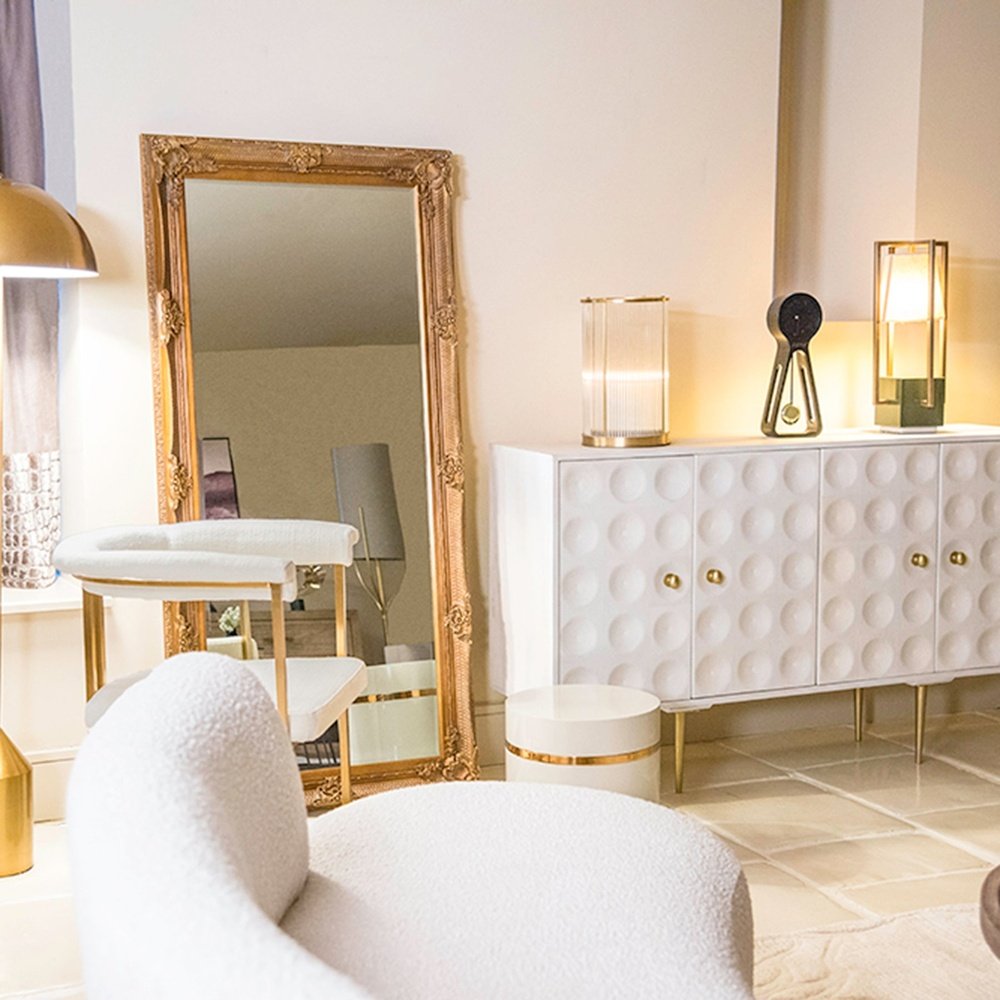 Product photograph of Gallery Interiors Abbey Leaner Mirror In Gold from Olivia's.