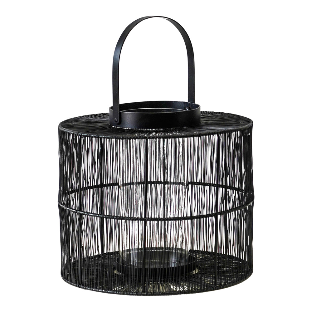 Product photograph of Ivyline Portofino Wirework Lantern With Glass Insert In Black - Small from Olivia's