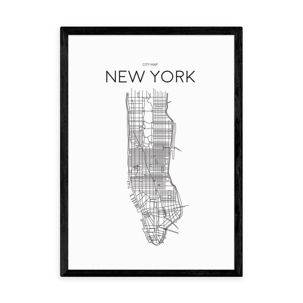 Product photograph of City Map New York By Rafael Farias - A3 Black Framed Art Print from Olivia's