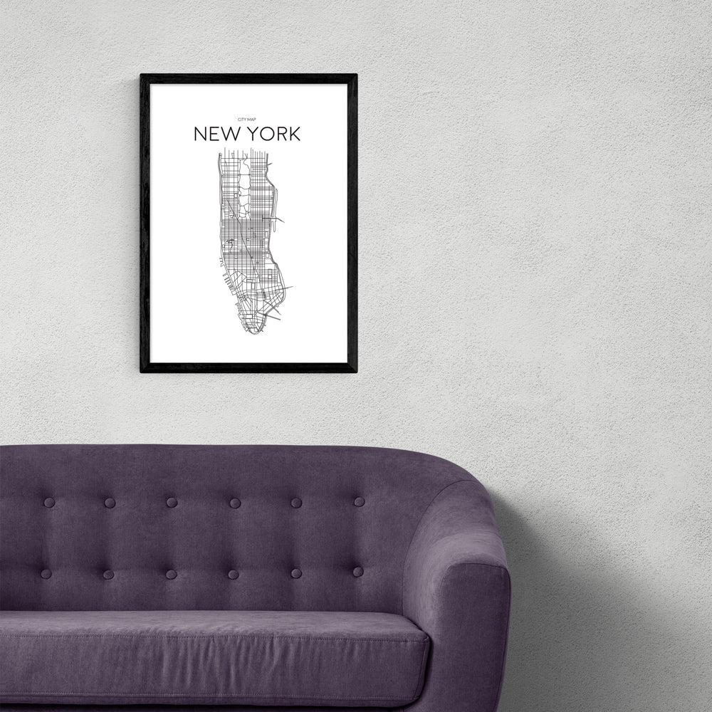 Product photograph of City Map New York By Rafael Farias - A3 Black Framed Art Print from Olivia's.
