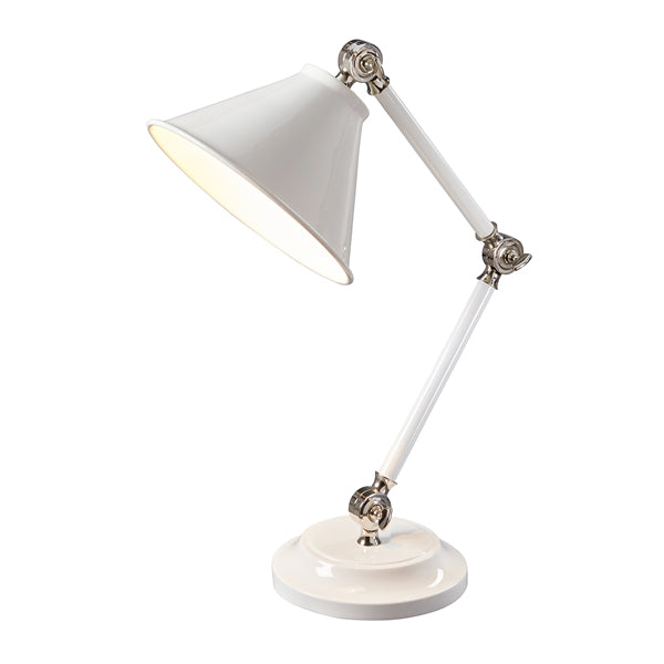 Elstead Provence Element 1 Light Table Lamp White And Polished Nickel