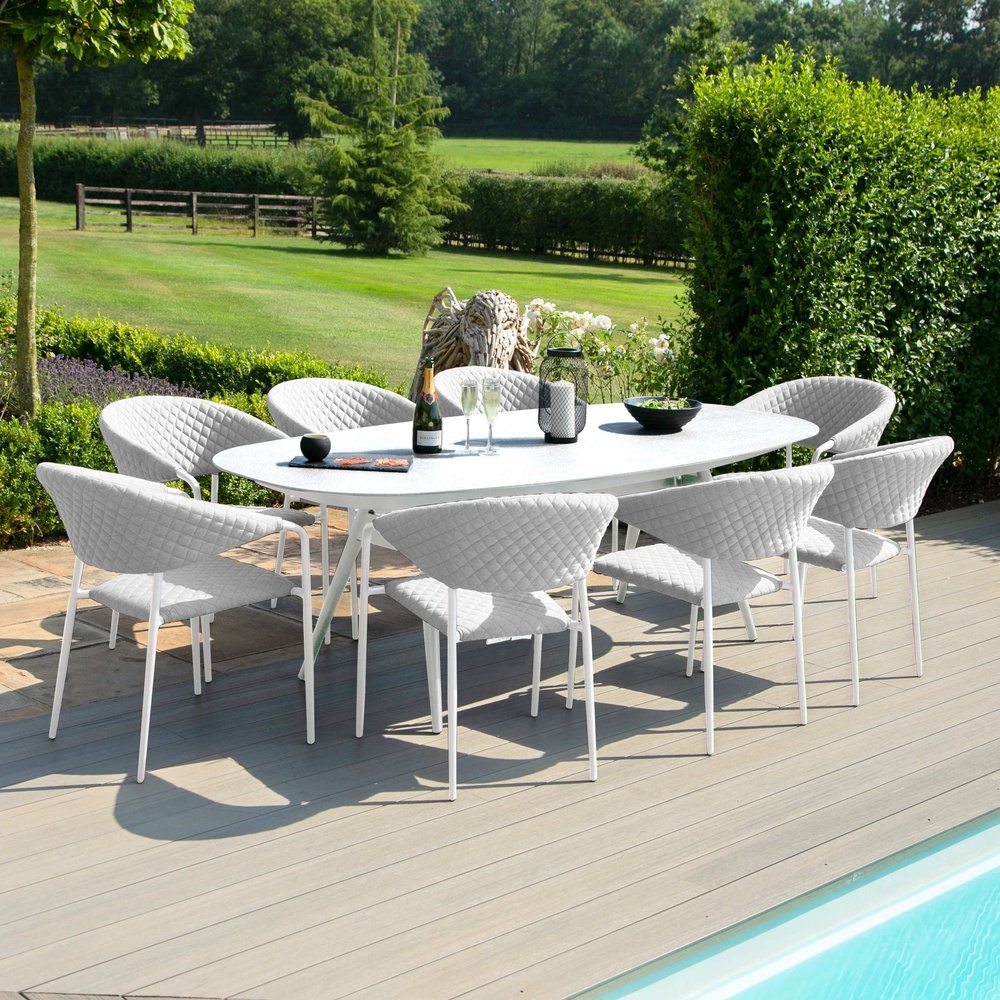 Product photograph of Maze Pebble 8 Seat Oval Outdoor Dining Set In Lead Chine from Olivia's