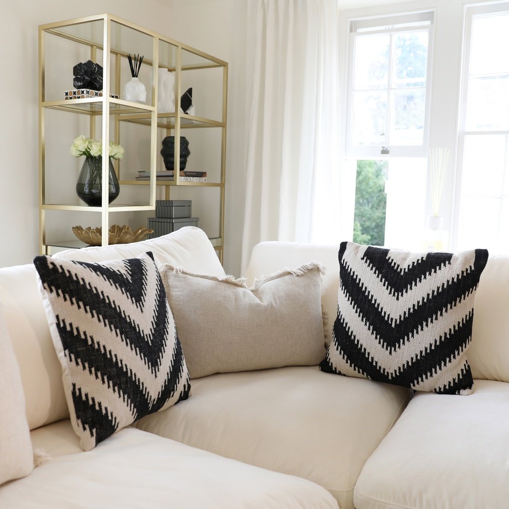 Product photograph of Light Living Arrocca Hook Print Cushion Black White from Olivia's.