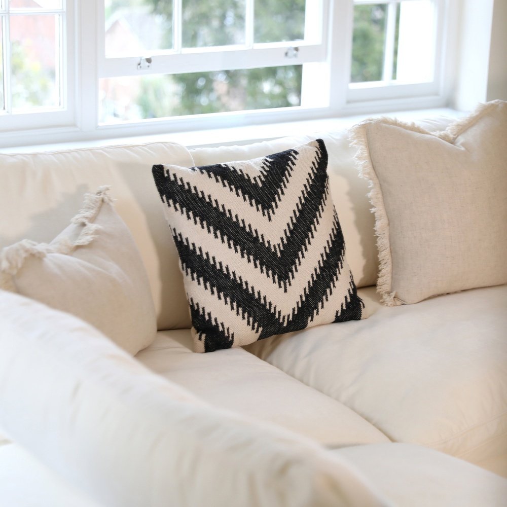 Product photograph of Light Living Arrocca Hook Print Cushion Black White from Olivia's.