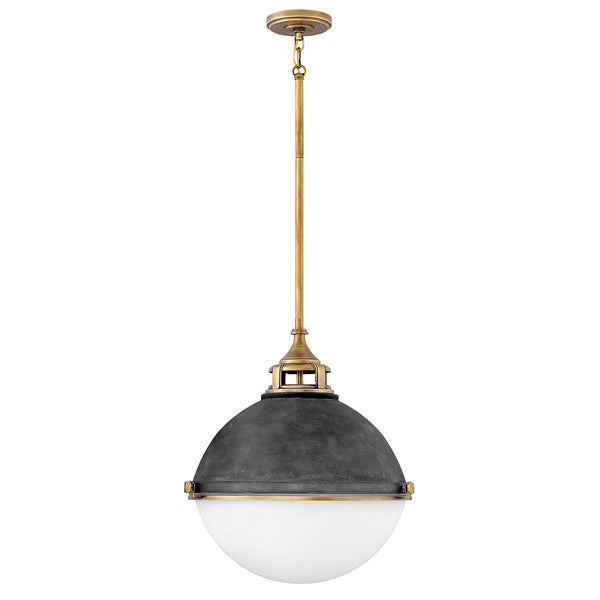 Product photograph of Quintiesse Fletcher Aged Zinc With Heritage Brass 3 Light Pendant from Olivia's
