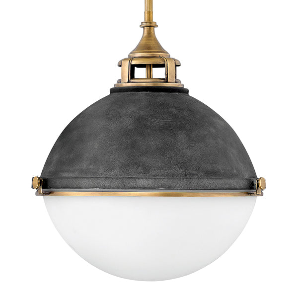 Product photograph of Quintiesse Fletcher Aged Zinc With Heritage Brass 3 Light Pendant from Olivia's.