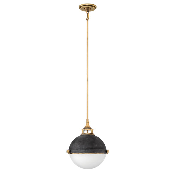 Product photograph of Quintiesse Fletcher Aged Zinc With Heritage Brass 2 Light Pendant from Olivia's