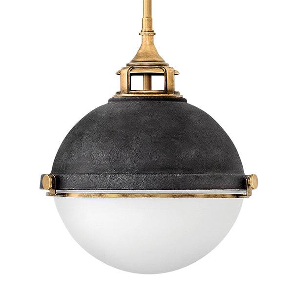 Product photograph of Quintiesse Fletcher Aged Zinc With Heritage Brass 2 Light Pendant from Olivia's.
