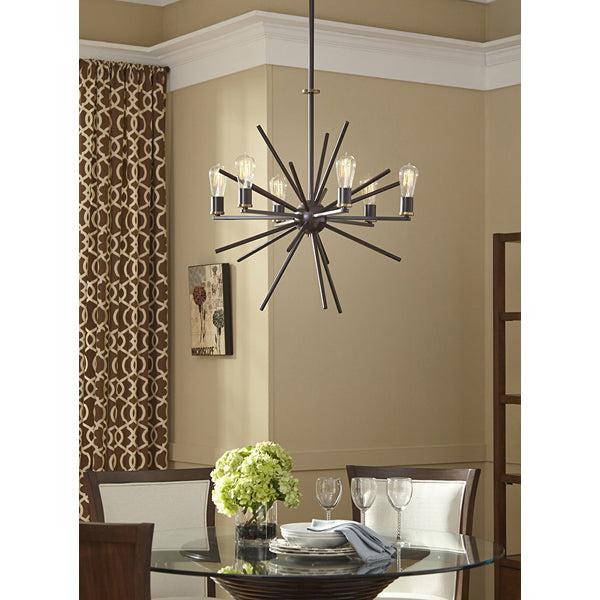 Product photograph of Elstead Uptown Carnegie 6 Light Chandelier Western Bronze from Olivia's.