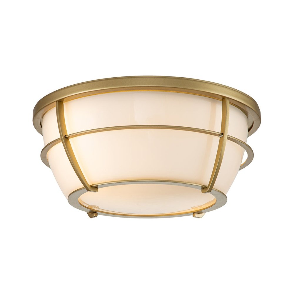 Product photograph of Quoizel Chance 2 Light Flush Mount In Painted Brass from Olivia's