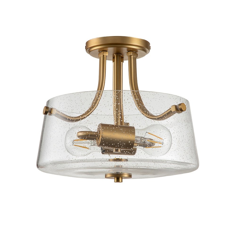 Product photograph of Quoizel Hollister 2 Light Semi-flush Mount Light In Brass from Olivia's.