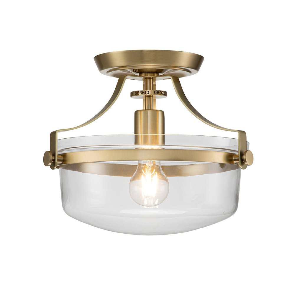 Product photograph of Quoizel Penn Station 1 Light Semi Flush Light In Brass from Olivia's