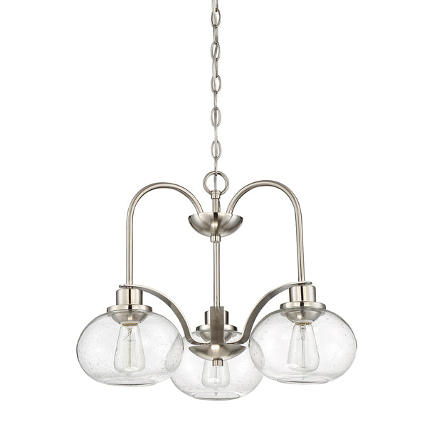 Product photograph of Elstead Trilogy 3 Light Chandelier Brushed Nickel from Olivia's.