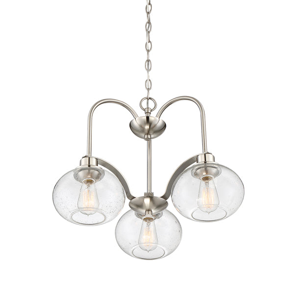 Product photograph of Elstead Trilogy 3 Light Chandelier Brushed Nickel from Olivia's.