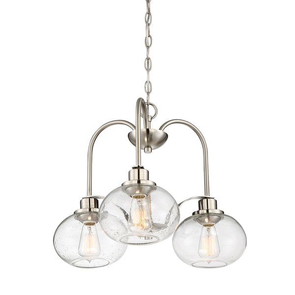 Product photograph of Elstead Trilogy 3 Light Chandelier Brushed Nickel from Olivia's.