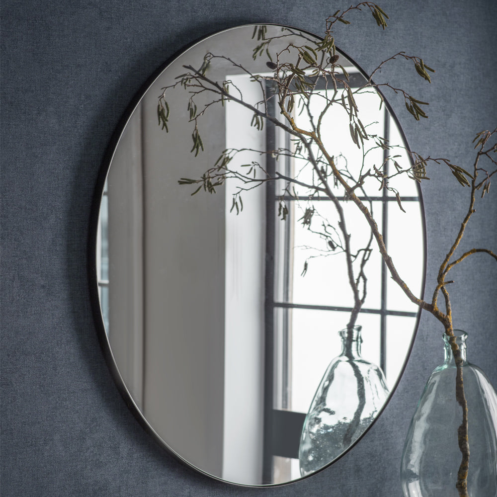Product photograph of Garden Trading Cherington Round Wall Mirror 100cm In Black Steel from Olivia's