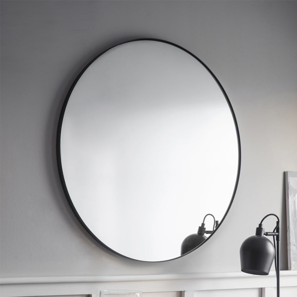Product photograph of Garden Trading Cherington Round Wall Mirror 80cm In Black Steel from Olivia's