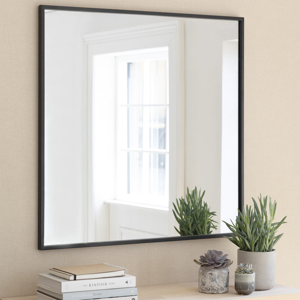 Product photograph of Garden Trading Avening Square Wall Mirror 90x90cm In Black Iron from Olivia's