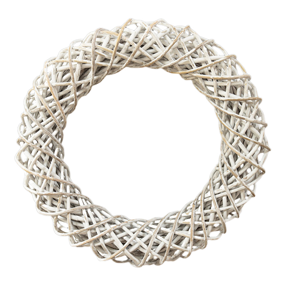 Product photograph of Ivyline Rattan Wreath In White - 50cm from Olivia's