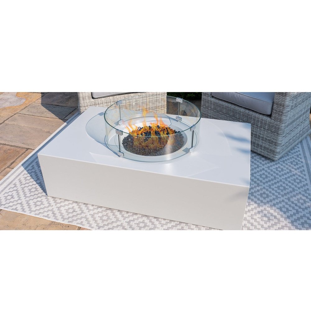 Product photograph of Maze Wide Fire Pit Coffee Table In Pebble White from Olivia's.