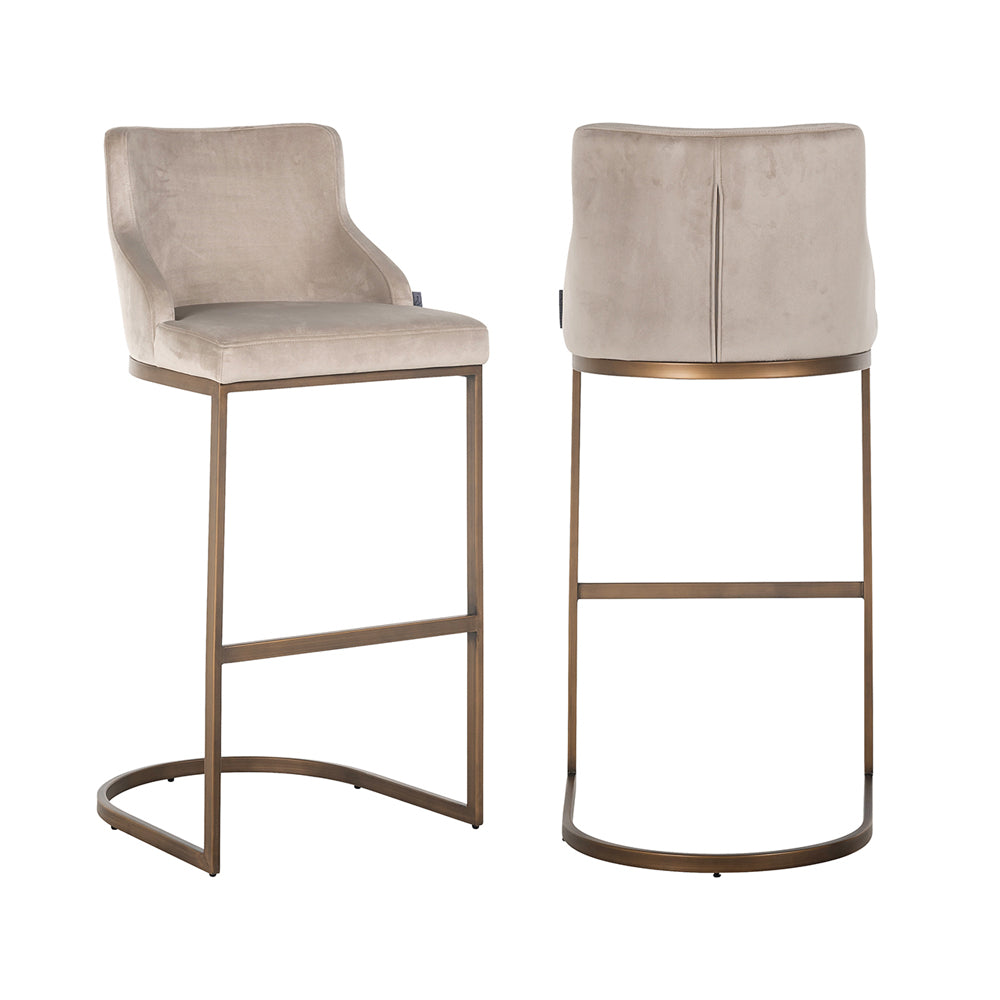 Product photograph of Richmond Bolton Bar Stool In Khaki Velvet Brushed Gold from Olivia's