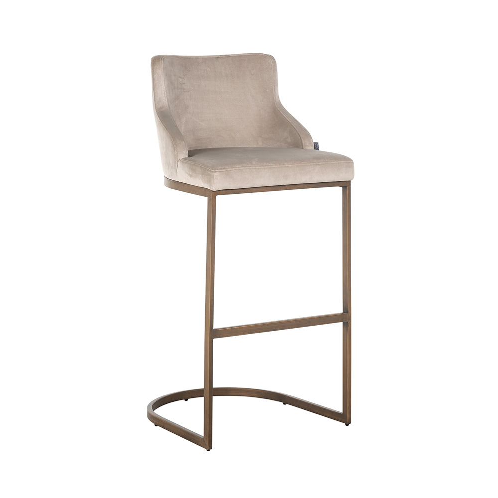 Product photograph of Richmond Bolton Bar Stool In Khaki Velvet Brushed Gold from Olivia's.