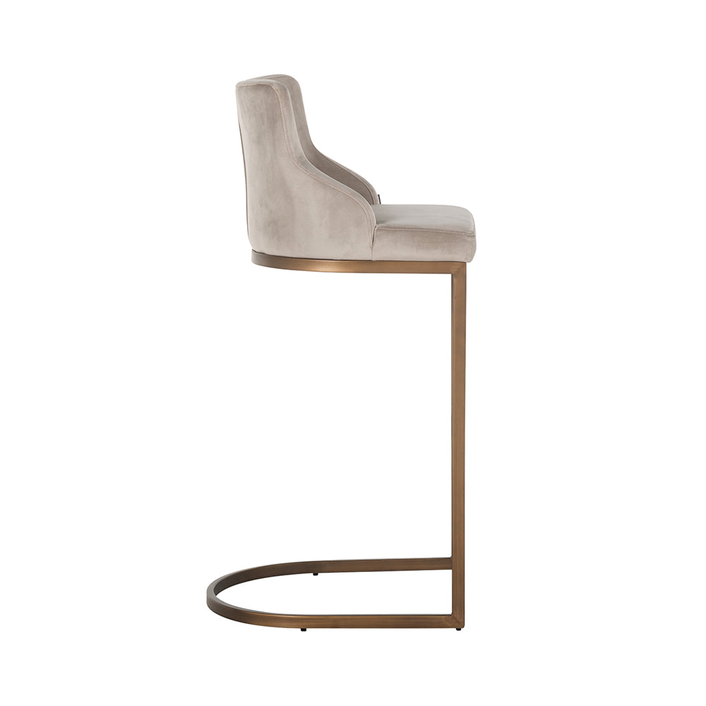 Product photograph of Richmond Bolton Bar Stool In Khaki Velvet Brushed Gold from Olivia's.