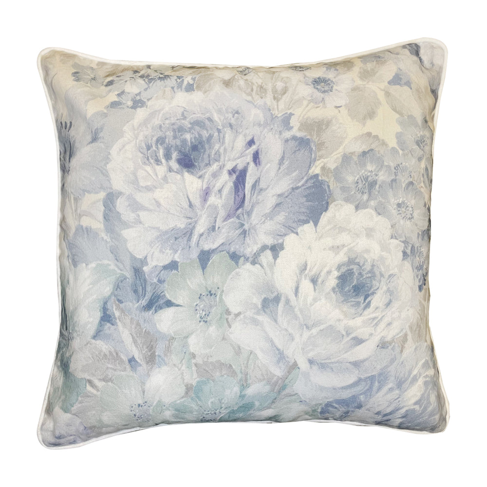 Malini Marchena Cushion In Floral Blue With Stripe Reverse