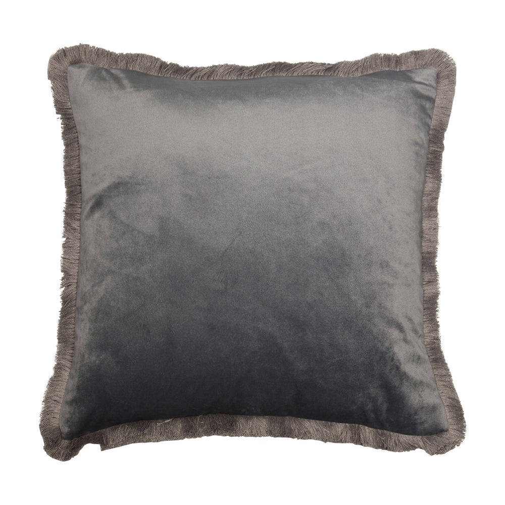 Product photograph of Malini Meghan Cushion In Grey With Fringe Detailing from Olivia's