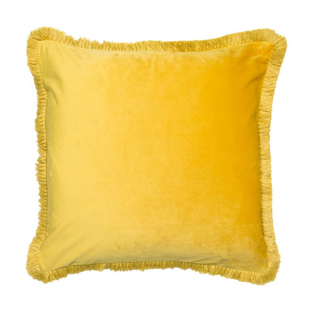 Product photograph of Malini Meghan Cushion In Mustard With Fringe Detailing from Olivia's