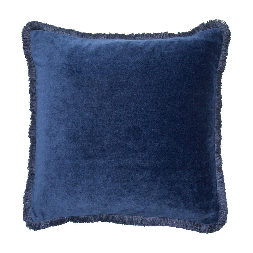 Product photograph of Malini Meghan Cushion In Navy With Fringe Detailing from Olivia's
