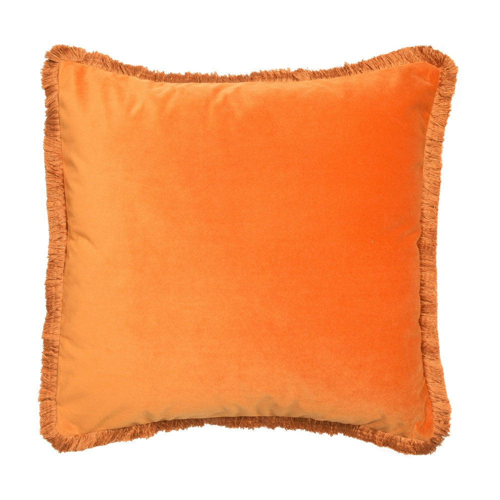 Product photograph of Malini Meghan Cushion In Orange With Fringe Detailing from Olivia's