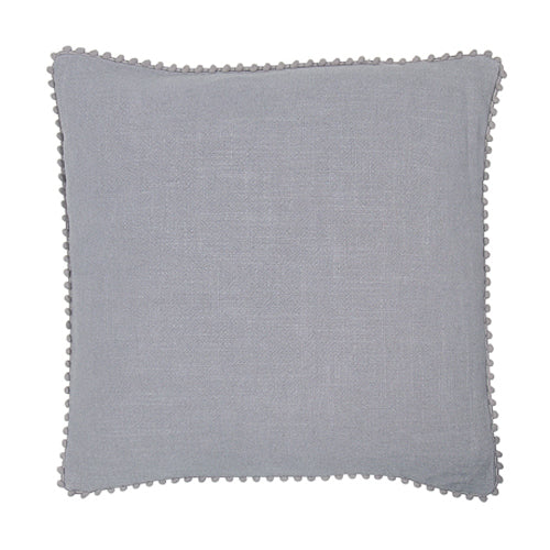 Product photograph of Malini Emma Linen Pom Pom Cushion In Grey from Olivia's