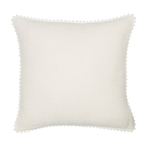 Product photograph of Malini Emma Linen Pom Pom Cushion In Ivory from Olivia's