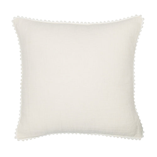 Malini Emma Linen Pom Pom Cushion In Ivory