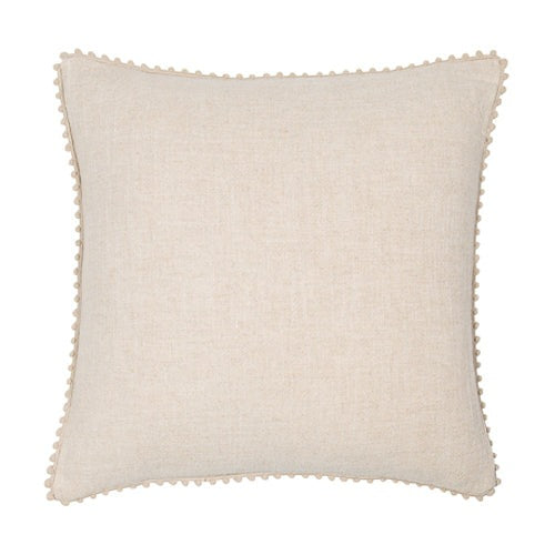 Product photograph of Malini Emma Linen Pom Pom Cushion In Natural from Olivia's