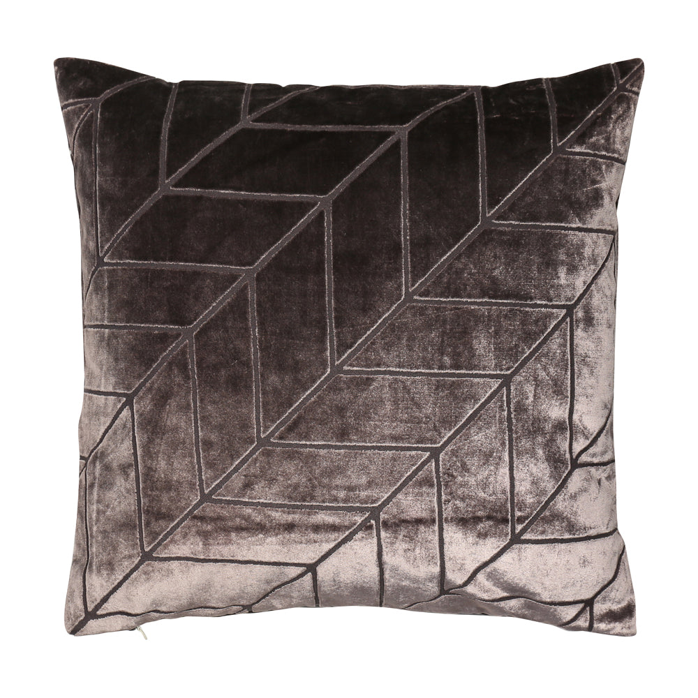 Product photograph of Malini Hoxley Cut Velvet Cushion In Truffle from Olivia's