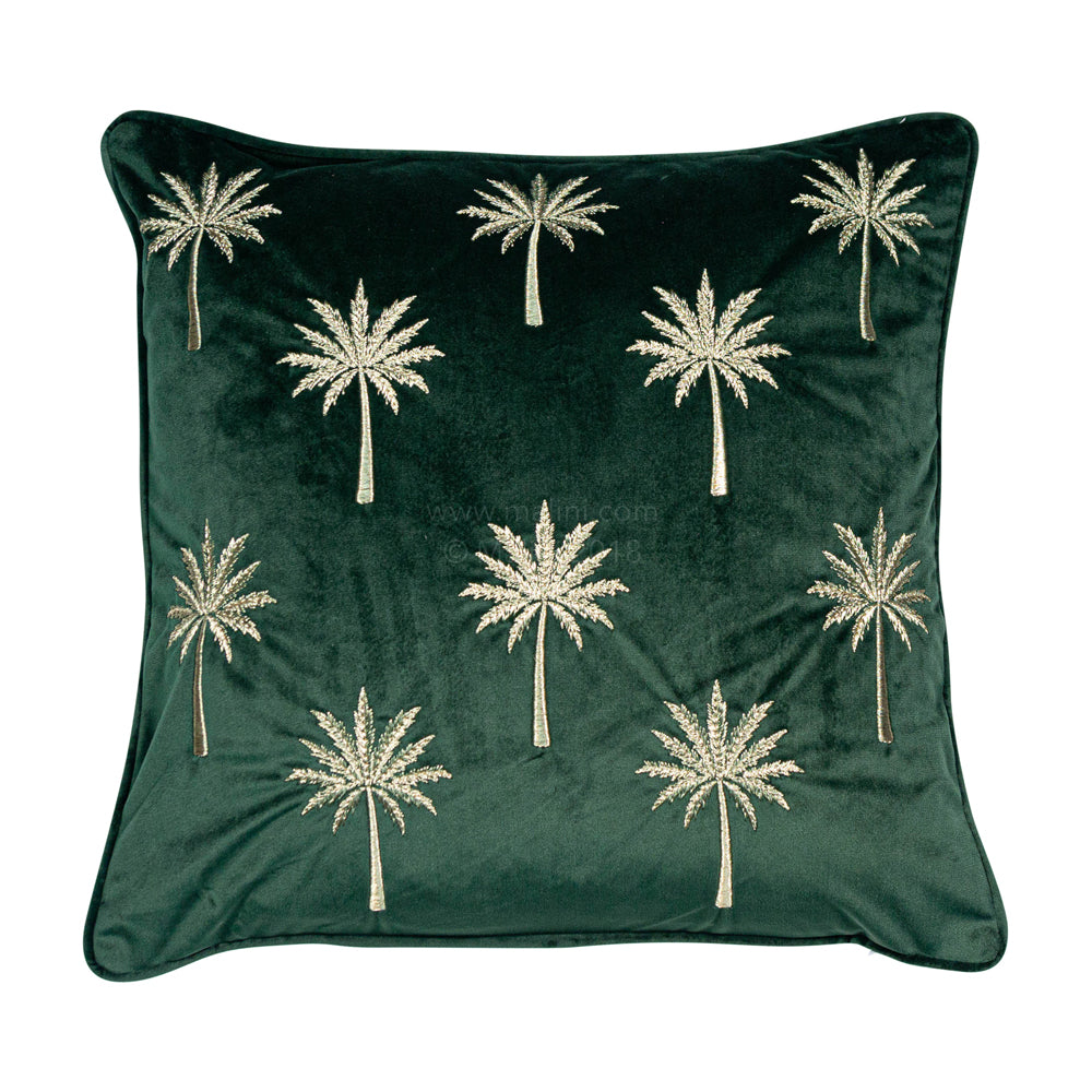 Malini Palm Tree Velvet Cushion In Green 45 X 45cm