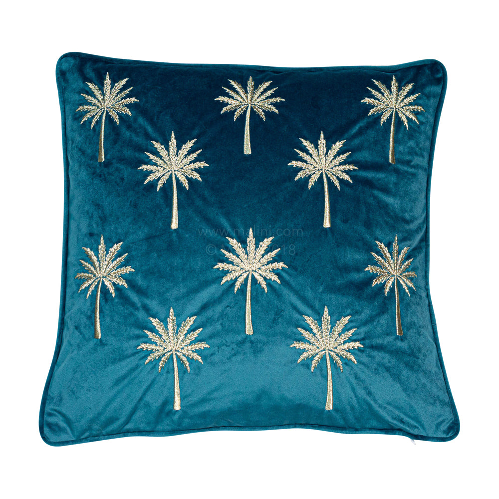 Malini Palm Tree Velvet Cushion In Teal 45 X 45cm