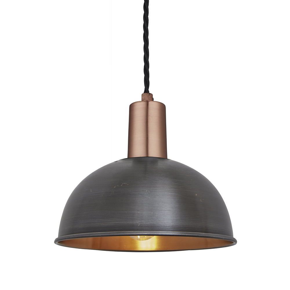 Product photograph of Industville Sleek Dome Pewter And Copper Pendant With Plug 8 Inch Copper Holder from Olivia's