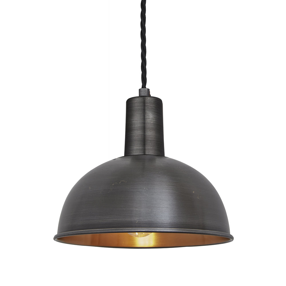 Product photograph of Industville Sleek Dome Pewter And Copper Pendant With Plug 8 Inch Copper Holder from Olivia's.