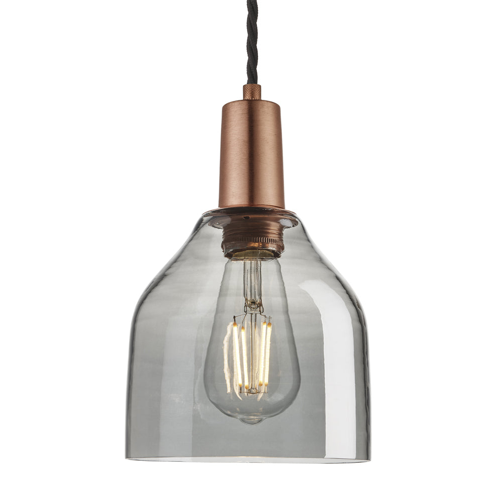 Product photograph of Industville Sleek 6 Inch Cone Pendant Smoke Grey Tinted Glass And Brass Holder from Olivia's.