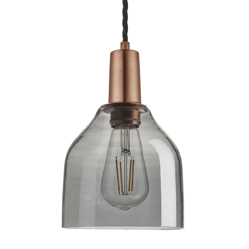 Product photograph of Industville Sleek 6 Inch Cone Pendant Smoke Grey Tinted Glass And Pewter Holder from Olivia's.