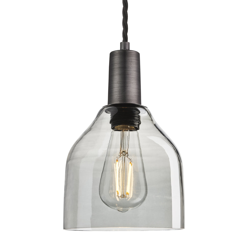 Product photograph of Industville Sleek 6 Inch Cone Pendant Smoke Grey Tinted Glass And Copper Holder from Olivia's.