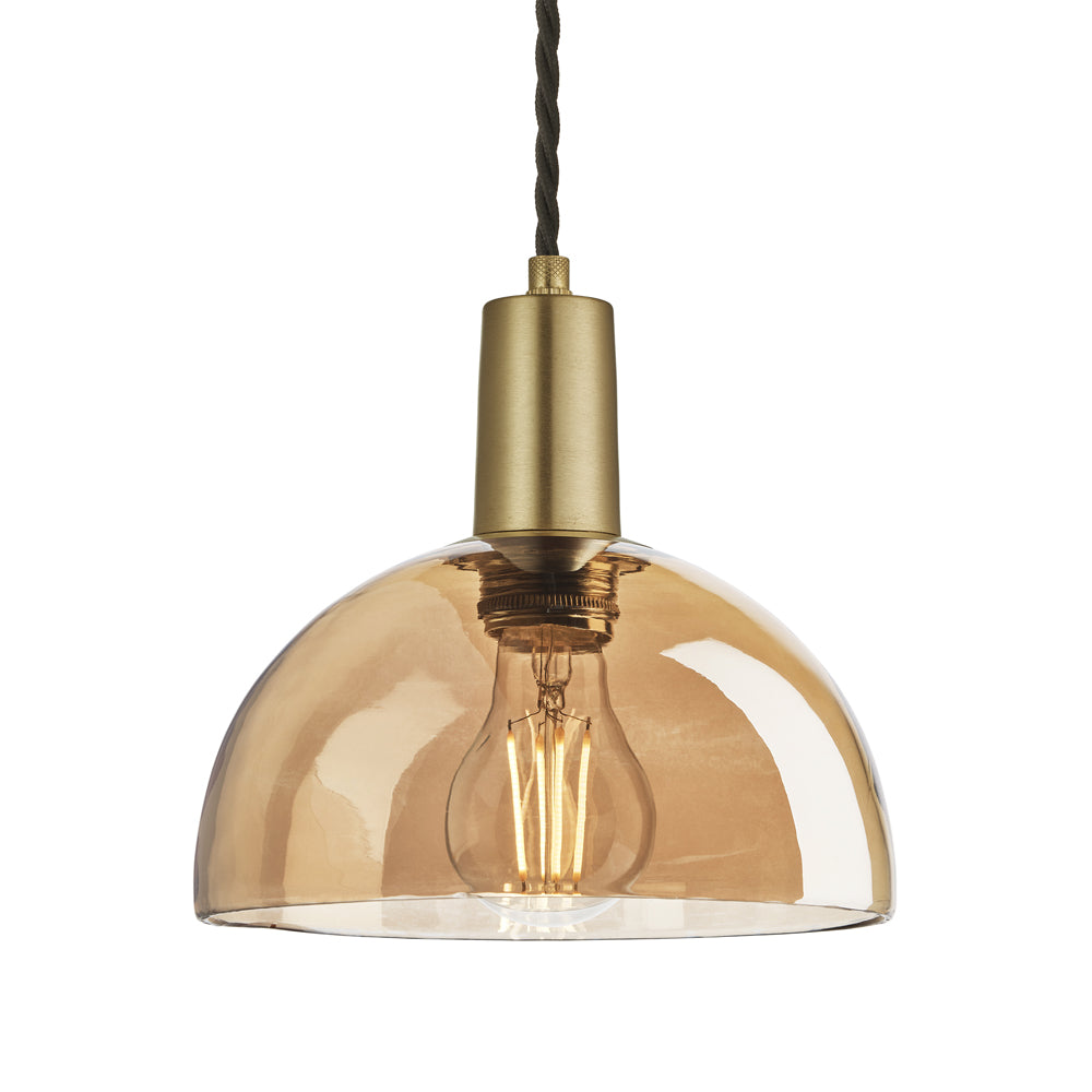Product photograph of Industville Sleek Tinted Glass Dome Amber Pendant 8 Inch Copper Holder from Olivia's