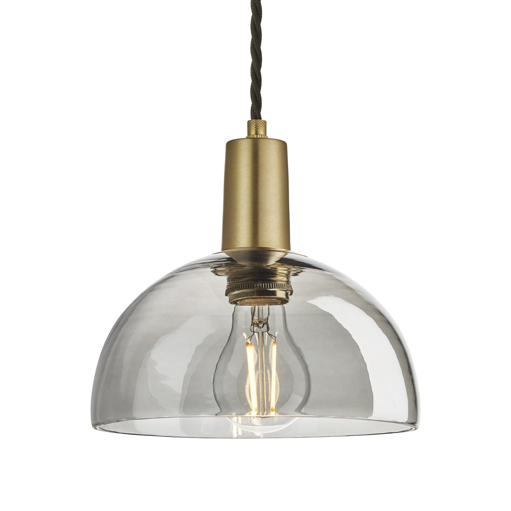 Product photograph of Industville Sleek 8 Inch Tinted Glass Dome Pendant Smoke Grey Tinted Glass And Brass Holder from Olivia's