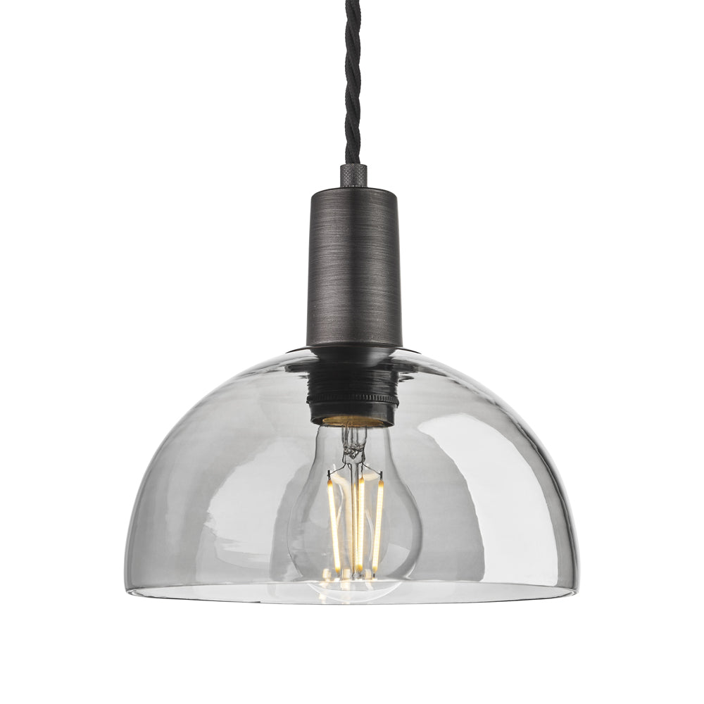Product photograph of Industville Sleek 8 Inch Tinted Glass Dome Pendant Smoke Grey Tinted Glass And Pewter Holder from Olivia's.
