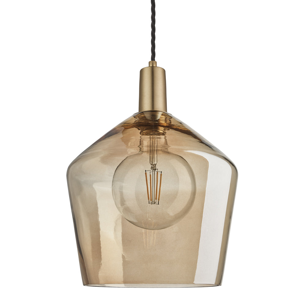 Product photograph of Industville Sleek Tinted Glass Schoolhouse Amber Pendant 5 5 Inch Pewter Holder from Olivia's.